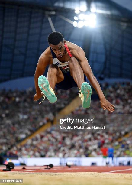 Enzo Hodebar of France competes in the Men's Triple Jump Final during the Athletics competition on day 7 of the European Championships Munich 2022 at...
