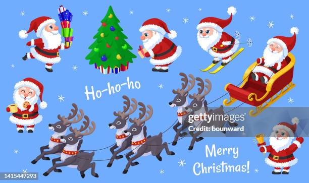 santa claus christmas set. vector illustration. - ski humour 幅插畫�檔、美工圖案、卡通及圖標