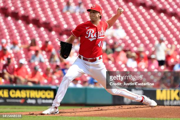 Nick Lodolo of the Cincinnati Reds throws a pitch during the second inning in the game against the Philadelphia Phillies at Great American Ball Park...