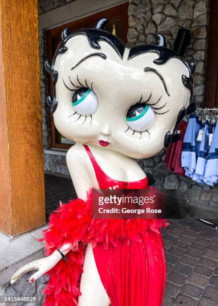 Full-size Betty Boop sculpture stands at the entrance to clothing store as viewed on August 10 in South Lake Tahoe, California. With the Sierra...