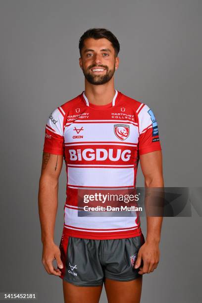 Adam Hastings of Gloucester Rugby poses for a portrait during the Gloucester Rugby squad photocall for the 2022-2023 Gallagher Premiership Rugby...