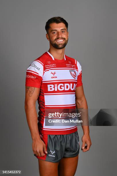 Adam Hastings of Gloucester Rugby poses for a portrait during the Gloucester Rugby squad photocall for the 2022-2023 Gallagher Premiership Rugby...