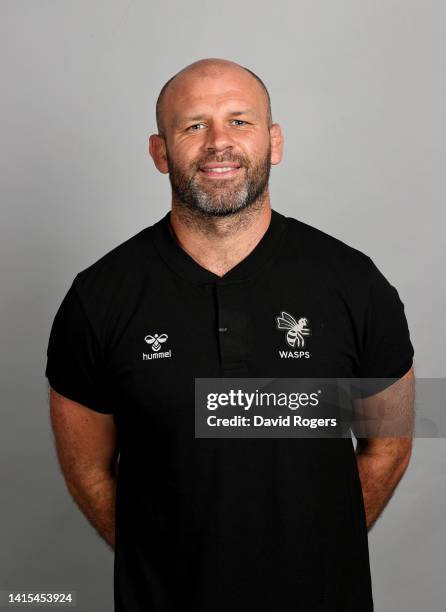 Matt Everard, coach of Wasps poses for a portrait during the Wasps squad photocall for the 2022-2023 Gallagher Premiership Rugby season at Coventry...