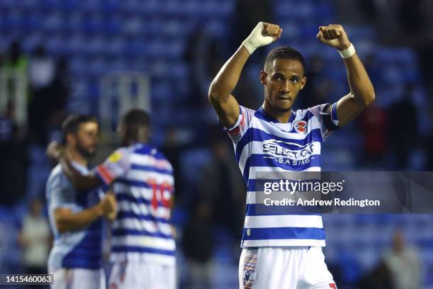 Tom Ince of Reading FC celebrates after the Sky Bet Championship between Reading and Blackburn Rovers at Select Car Leasing Stadium on August 17,...