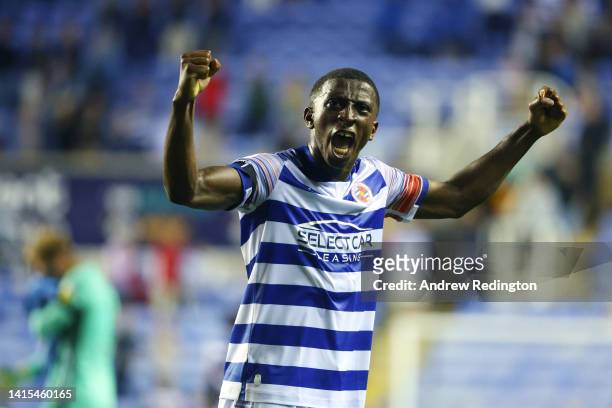 Tyrese Fornah of Reading FC celebrates after the Sky Bet Championship between Reading and Blackburn Rovers at Select Car Leasing Stadium on August...