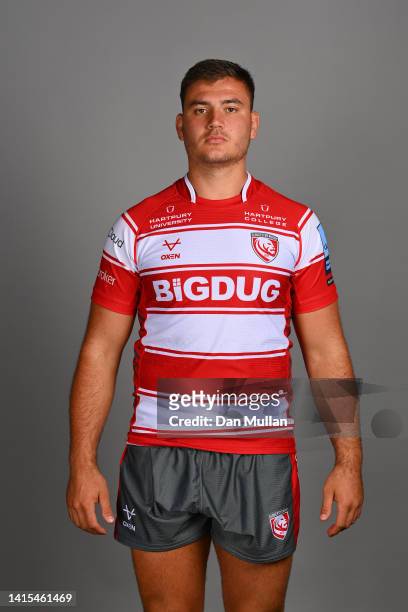 Jake Polledri of Gloucester Rugby poses for a portrait during the Gloucester Rugby squad photocall for the 2022-2023 Gallagher Premiership Rugby...