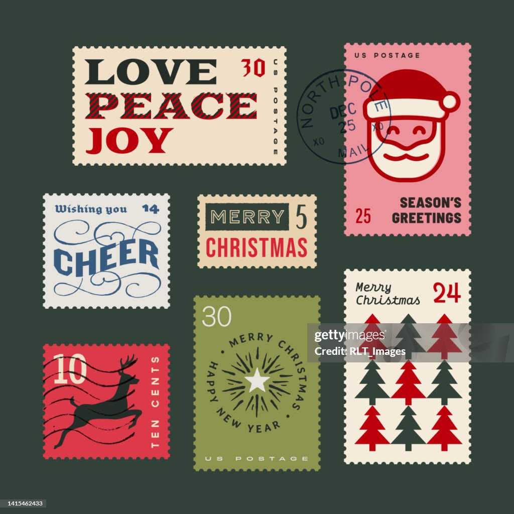 レトロなクリスマスと冬休みの郵便切手コレクション
