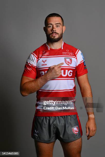Lewis Ludlow of Gloucester Rugby poses for a portrait during the Gloucester Rugby squad photocall for the 2022-2023 Gallagher Premiership Rugby...