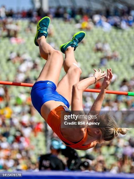 Anouk Vetter of the Netherlands competing in the Women's Heptathlon High Jump during the European Championships Munich 2022 at the Olympiastadion on...
