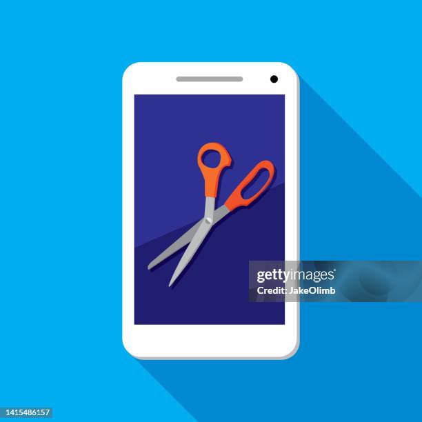 scissors smartphone icon flat - closing gap stock illustrations