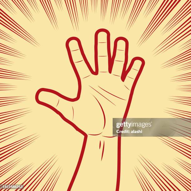 illustrations, cliparts, dessins animés et icônes de geste un signe de la main de counting five dans les lignes d’effets de bande dessinée arrière-plan - masseur