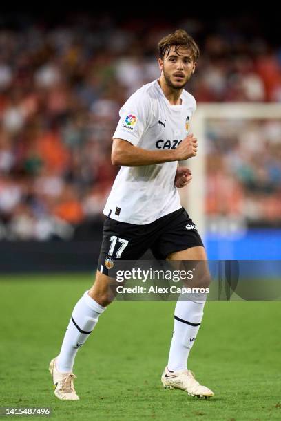 Nico Gonzalez of Valencia CF runs during the LaLiga Santander match between Valencia CF and Girona FC at Estadio Mestalla on August 14, 2022 in...