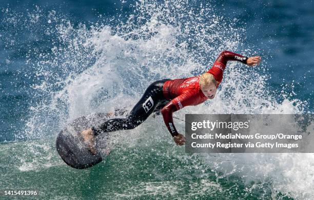 Huntington Beach, CA Nat Young of Santa Cruz surfs in his heat on the opening day of the US Open of Surfing in Huntington Beach on Saturday, July 30,...