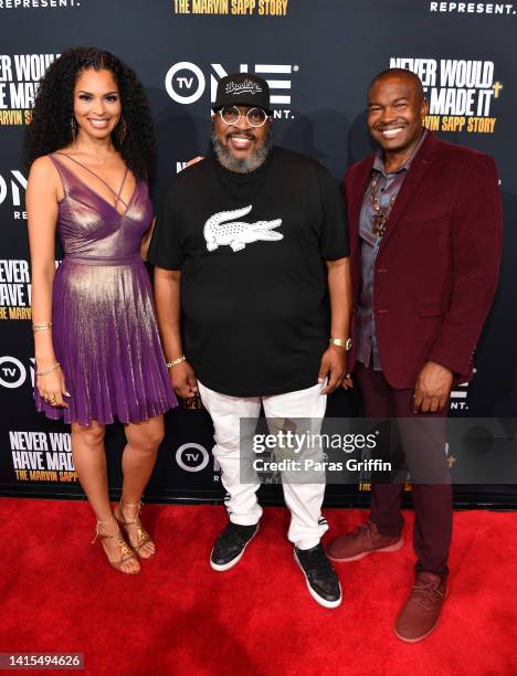 Ambre Anderson, Marvin Sapp and Chaz Lamar Shepherd attend the TV One Atlanta screening of "Never Would Have Made It: The Marvin Sapp Story" at Regal...