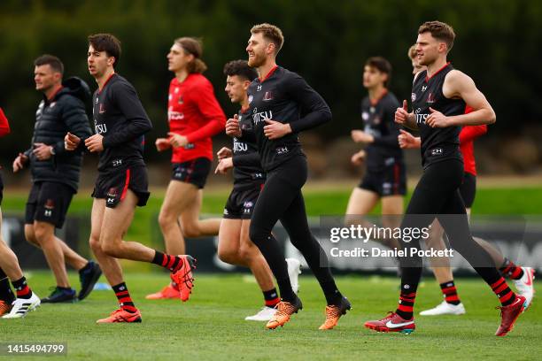 Dyson Heppell of the Bombers in action during an Essendon Bombers AFL training session at The Hangar on August 18, 2022 in Melbourne, Australia.