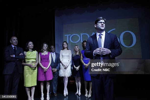 60th Anniversary Party -- Pictured: Matt Lauer, Ann Curry, Natalie Morales, Al Roker, Savannah Guthrie, Kathie Lee Gifford, Hoda Kotb, and Jim Bell...