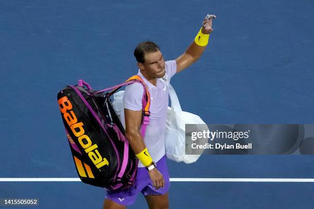 Rafael Nadal of Spain leaves the court after losing his match to Borna Coric of Croatia 7-6, 4-6, 6-3 during the Western & Southern Open at the...