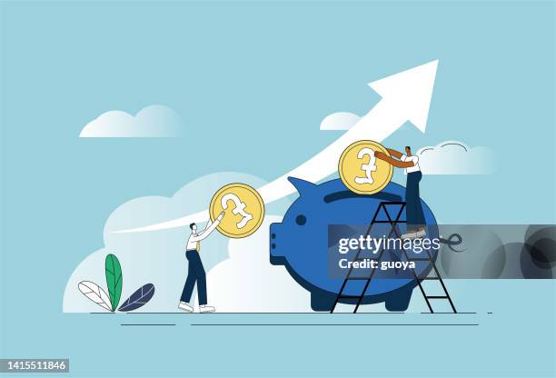 piggy bank, sterling currency stock market rose. - pound unit of mass stock illustrations