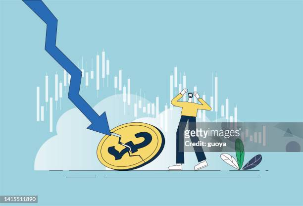 the pound currency fell, and the stock market fell. - rezession stock illustrations