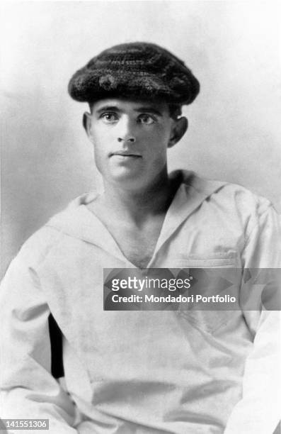 American writer Jack London wearing a sailor jacket and a beret. At the time he worked as ship boy aboard the schooner 'Sophie Sutherland'. USA, 1890s