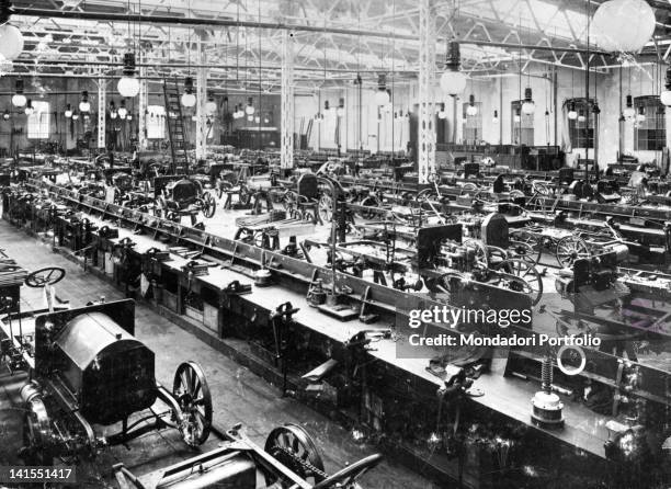 View of the first production line of the Fiat plant. Turin, 1900s