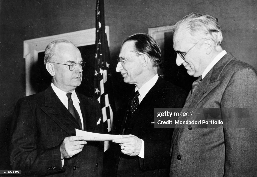 Alcide De Gasperi Receiving A Cheque For The Costs Of Occupation