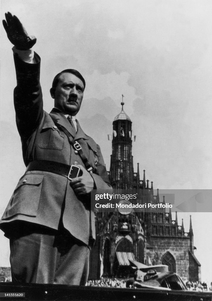 Adolf Hitler Waving Crowd With Nazi Salute