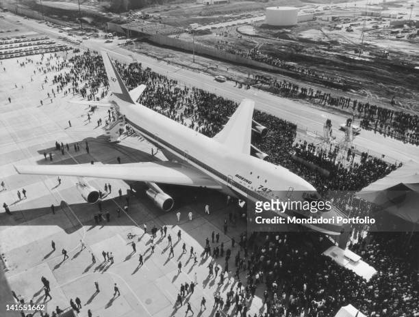 Passanger aircraft 'Boeing 747' at the French Le Bourget Airport being displayed during the Paris Air Show. Paris, 1969