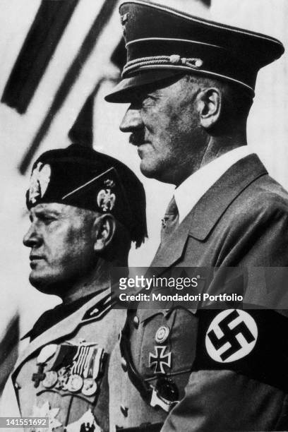 The Head of the Italian Government Benito Mussolini posing with the German Chancellor Adolf Hitler. 1930s