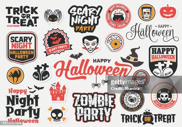 halloween labels and icons collection - crow logo stock illustrations