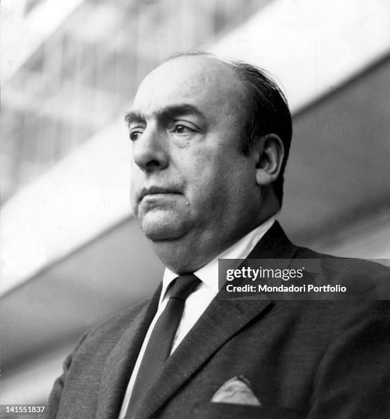 Portrait of the Chilean poet, Nobel Prize in Literature, Pablo Neruda. 1963