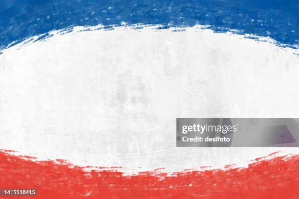 horizontal creative tricolor backgrounds as graffiti on wall with curved frame like border made by paint strokes in blue and red smudged colors around white frame as in national french flag of france - folding flag stock illustrations