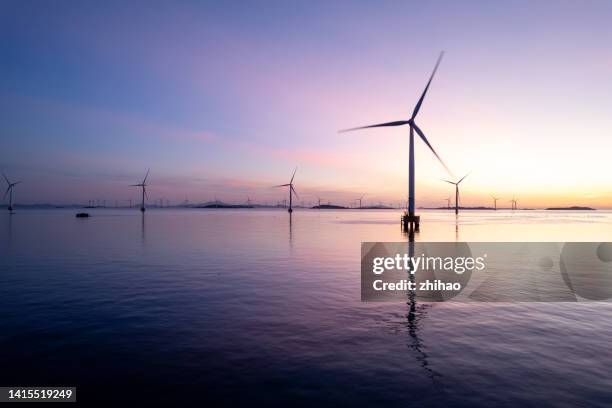 beautiful offshore wind farm in the morning - fuzhou stockfoto's en -beelden