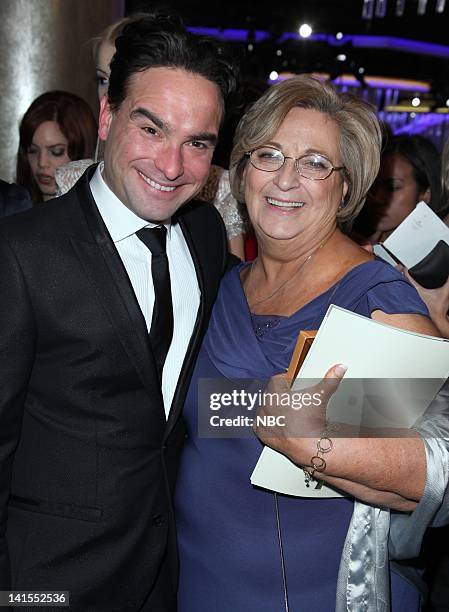 69th ANNUAL GOLDEN GLOBE AWARDS -- Pictured: Johnny Galecki, mother Mary Lou Galecki during the 69th Annual Golden Globe Awards held at the Beverly...