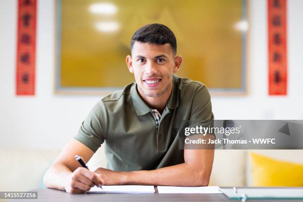 Wolverhampton Wanderers unveil new signing Matheus Nunes at Molineux on August 17, 2022 in Wolverhampton, England.