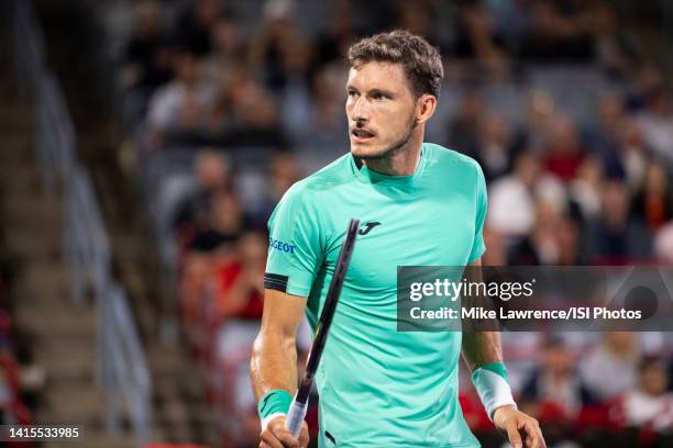 Pablo Carreno Busta of Spain celebrates a point against Daniel Evans of Great Britain during the semi-finals on Day 8 of the National Bank Open at...