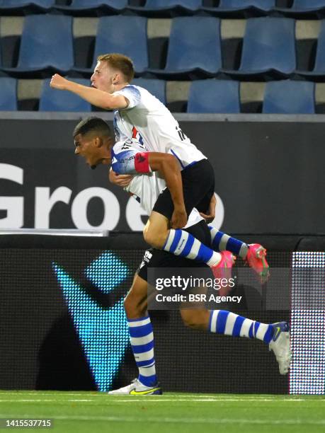 Pjotr Kestens of FC Eindhoven celebrate 2-1 with Mawouna Amevor of FC Eindhoven during the Dutch Keukenkampioendivisie match between FC Eindhoven and...