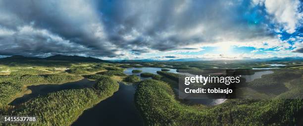 sunset over lakes surrounded by green forest - sweden stock pictures, royalty-free photos & images