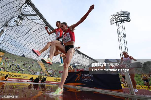 Luiza Gega of Albania competes in the Women's 3000m Steeplechase Round 1 - Heat 1 during the Athletics competition on day 8 of the European...