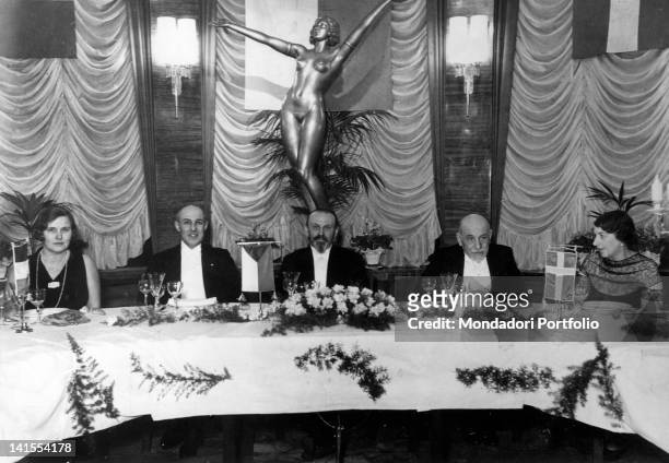 Luigi Pirandello, Italian dramatist, writer and poet at a banquet on the occasion of his receiving the Nobel Prize for Literature. Stockholm, 1934