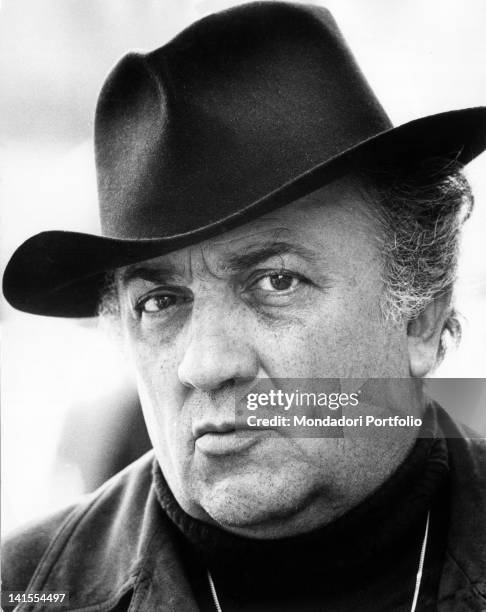 Portrait of Italian director Federico Fellini. Rome, 1973