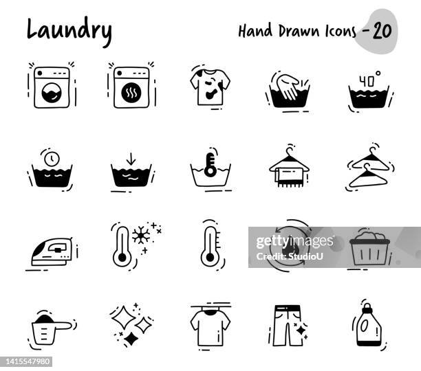 stockillustraties, clipart, cartoons en iconen met laundry hand drawn icons - wasser