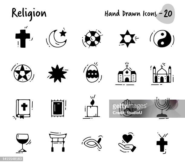 ilustraciones, imágenes clip art, dibujos animados e iconos de stock de religión iconos dibujados a mano - david cruz