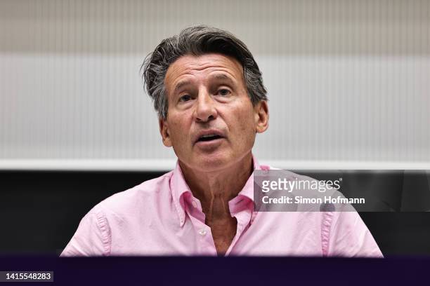 Lord Sebastian Coe, World Athletics President makes a keynote speech during the European Athletics Young Leaders Forum at TUM Campus on August 18,...