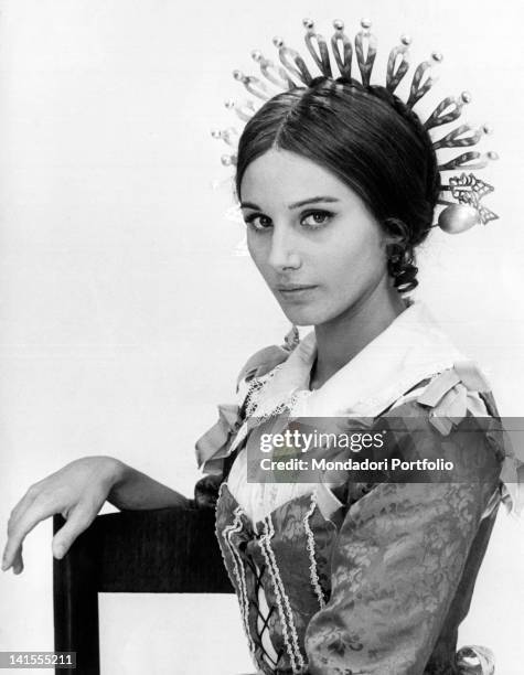 The Italian actress Paola Pitagora playing Lucia Mondella in the TV serial 'I Promessi sposi'. Italy, 1967