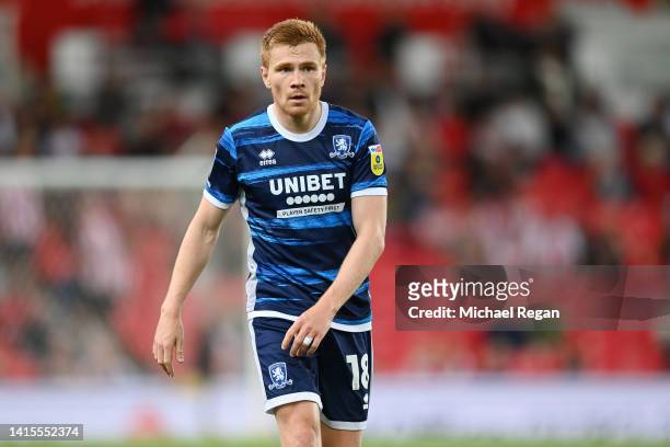 Duncan Watmore of Middlesborough in action during the Sky Bet Championship between Stoke City and Middlesbrough at Bet365 Stadium on August 17, 2022...