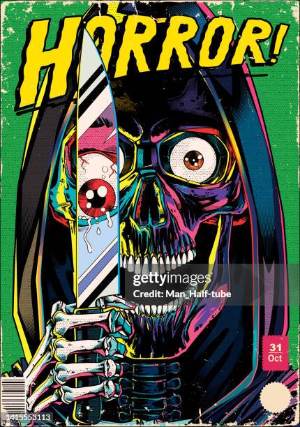 ilustrações de stock, clip art, desenhos animados e ícones de vintage horror comic book zombie posters - choque