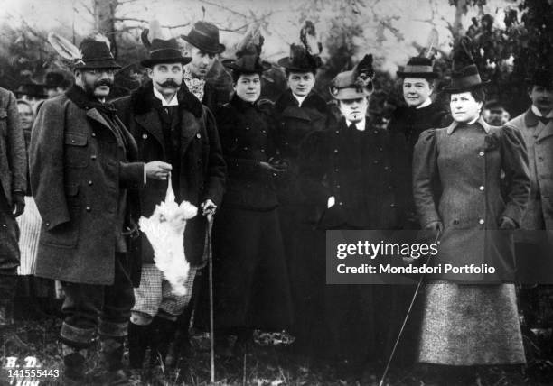 Crown Archduke Francis Ferdinand of Austria and his future wife, Countess Sophie Chotek taking part in a hunting expedition as guests of the Archduke...