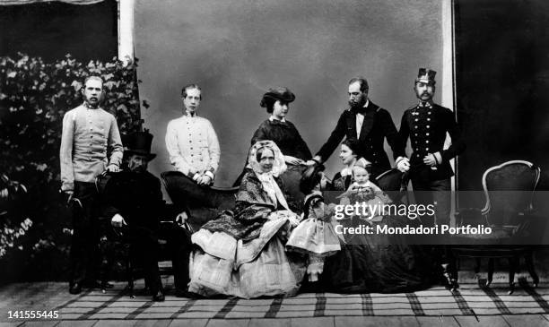 Archduke Francis Charles of Habsburg-Lorraine and his wife Sophie of Wittelsbach posing with their sons Francis Joseph, Louis Victor, Ferdinand...