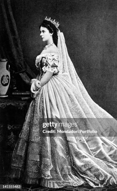 Empress Elizabeth of Bavaria, known as Princess Sissi, wearing the coronation dress of the queen of Hungary. 1860s